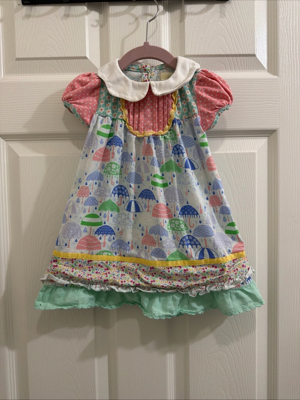 Matilda Jane Umbrella Print Peter Pan Collar Dress - Pink & Mint